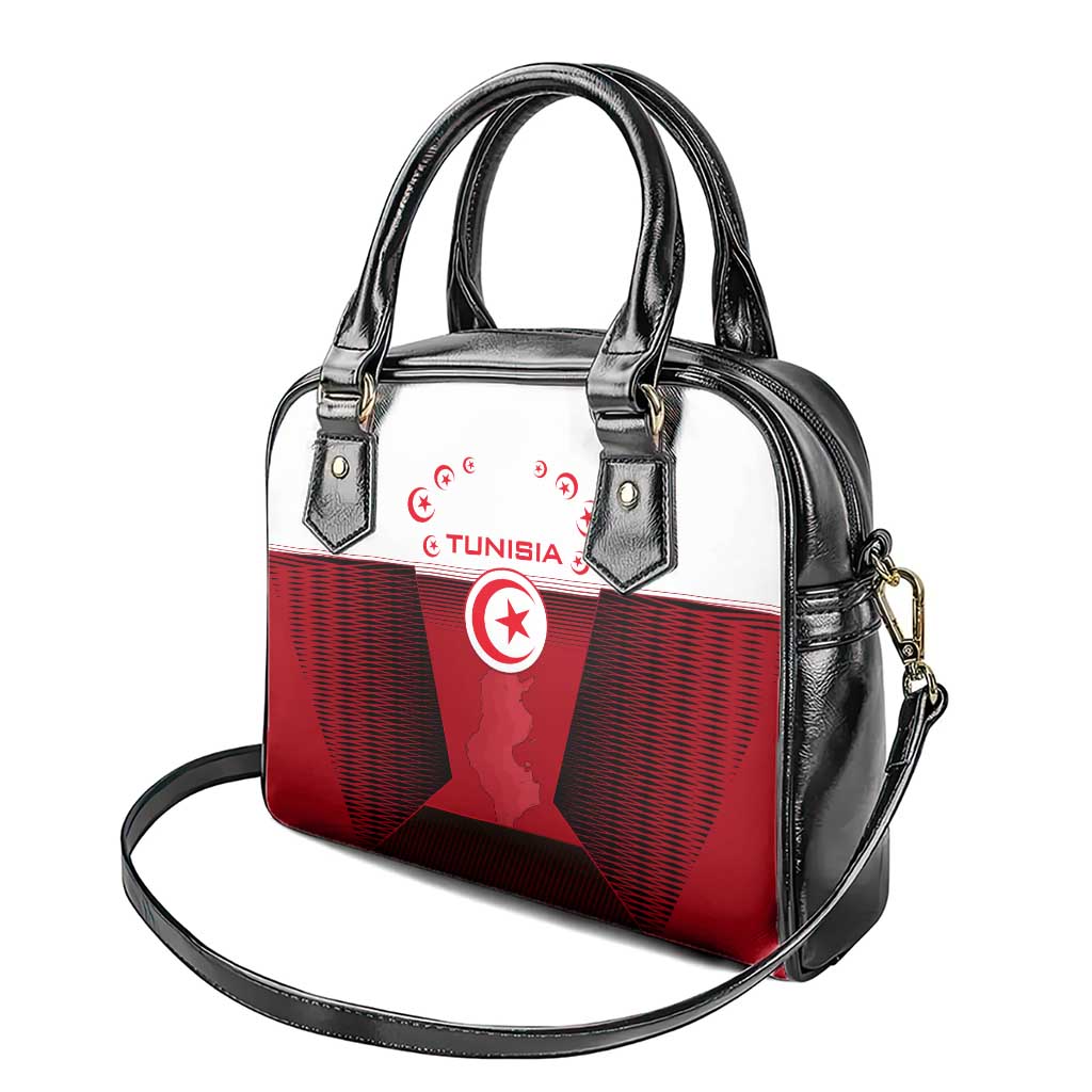 Tunisia Patriotic Shoulder Handbag with National Crest, Crescent Star and Country Map
