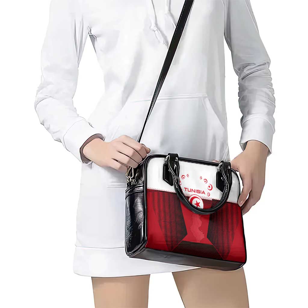 Tunisia Patriotic Shoulder Handbag with National Crest, Crescent Star and Country Map