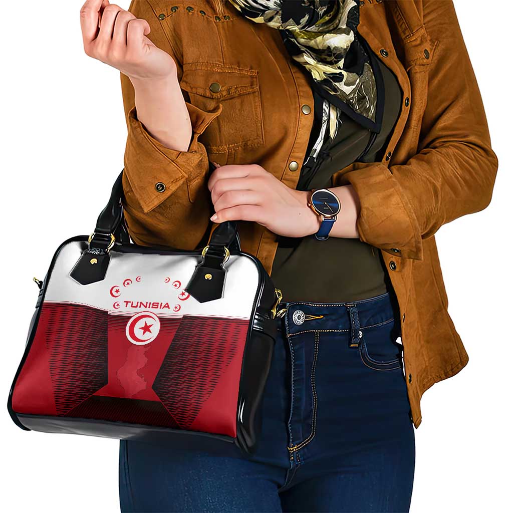 Tunisia Patriotic Shoulder Handbag with National Crest, Crescent Star and Country Map