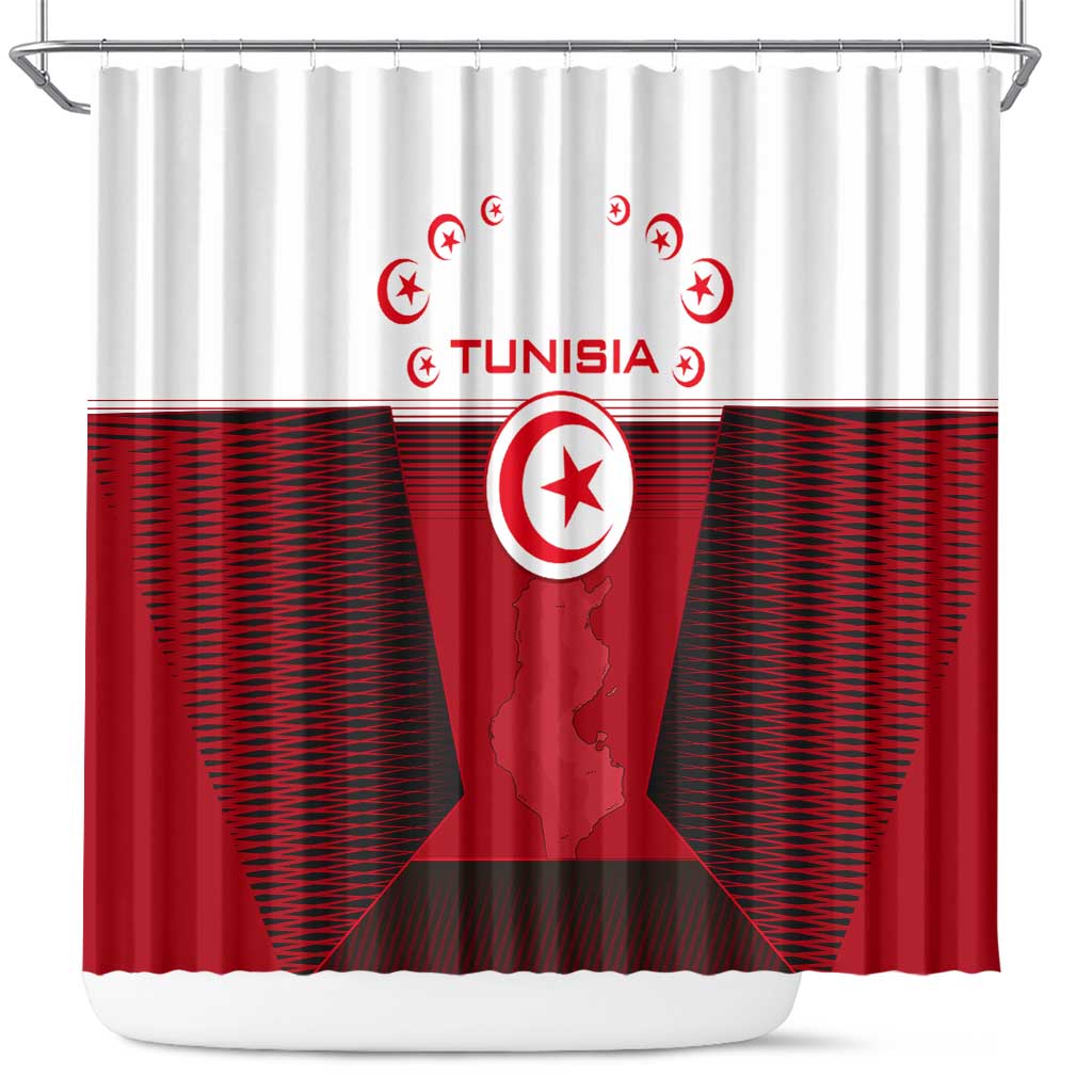 Tunisia Patriotic Shower Curtain with National Crest, Crescent Star and Country Map