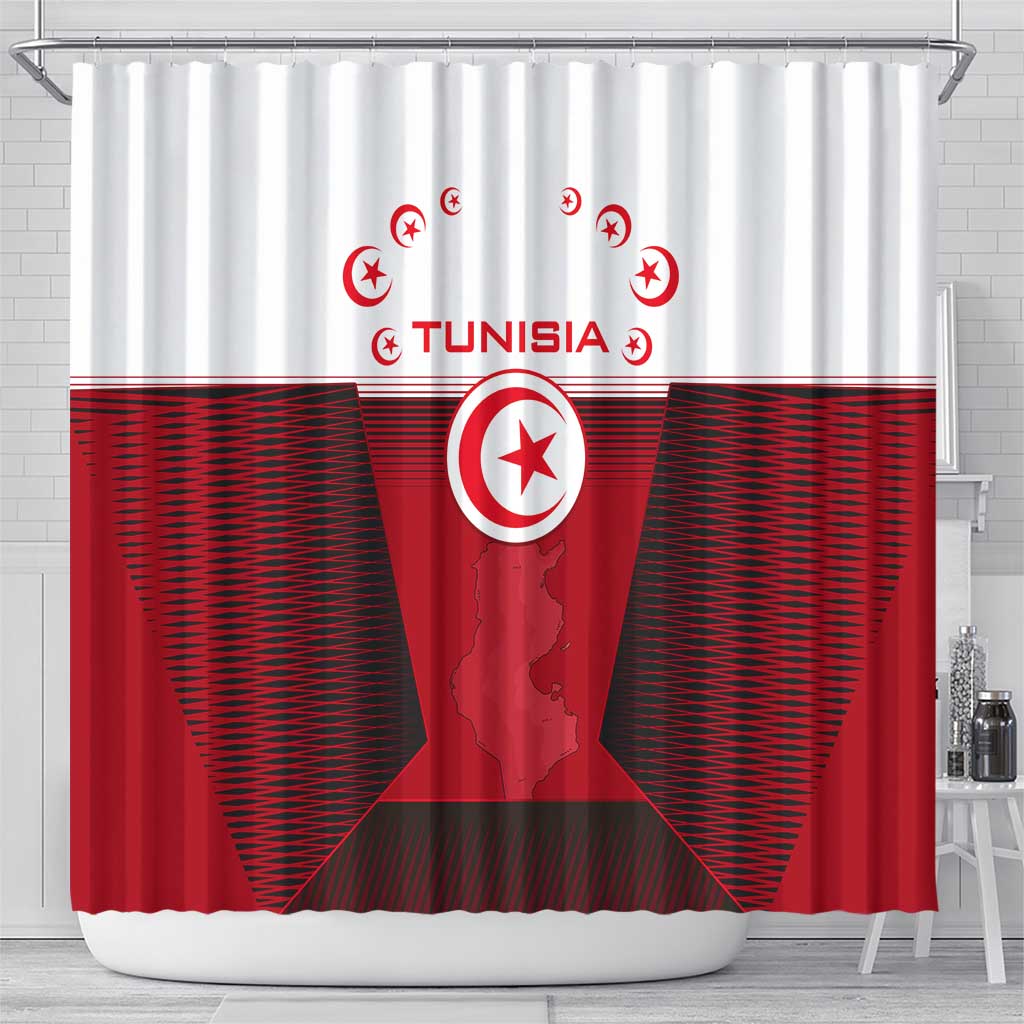 Tunisia Patriotic Shower Curtain with National Crest, Crescent Star and Country Map