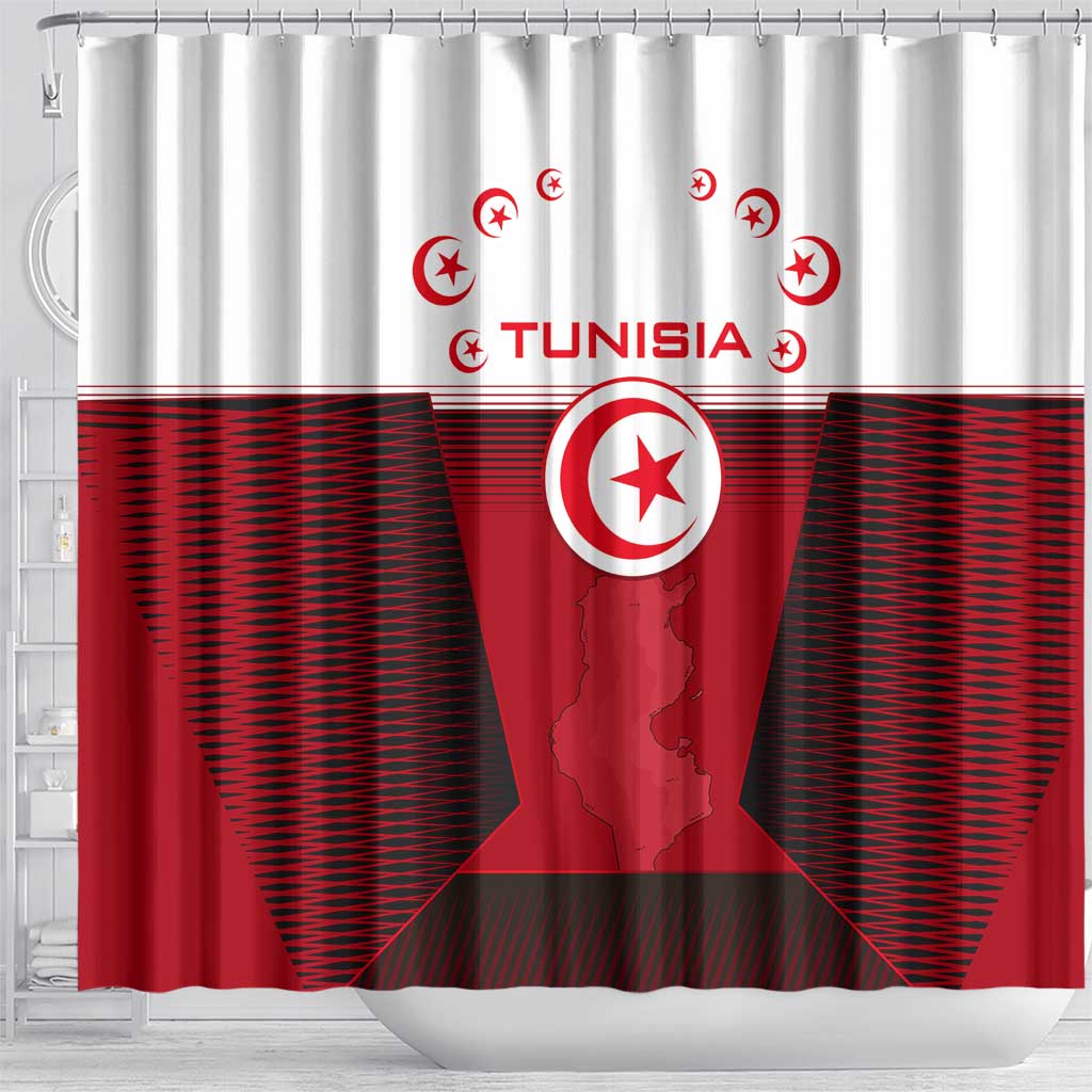 Tunisia Patriotic Shower Curtain with National Crest, Crescent Star and Country Map