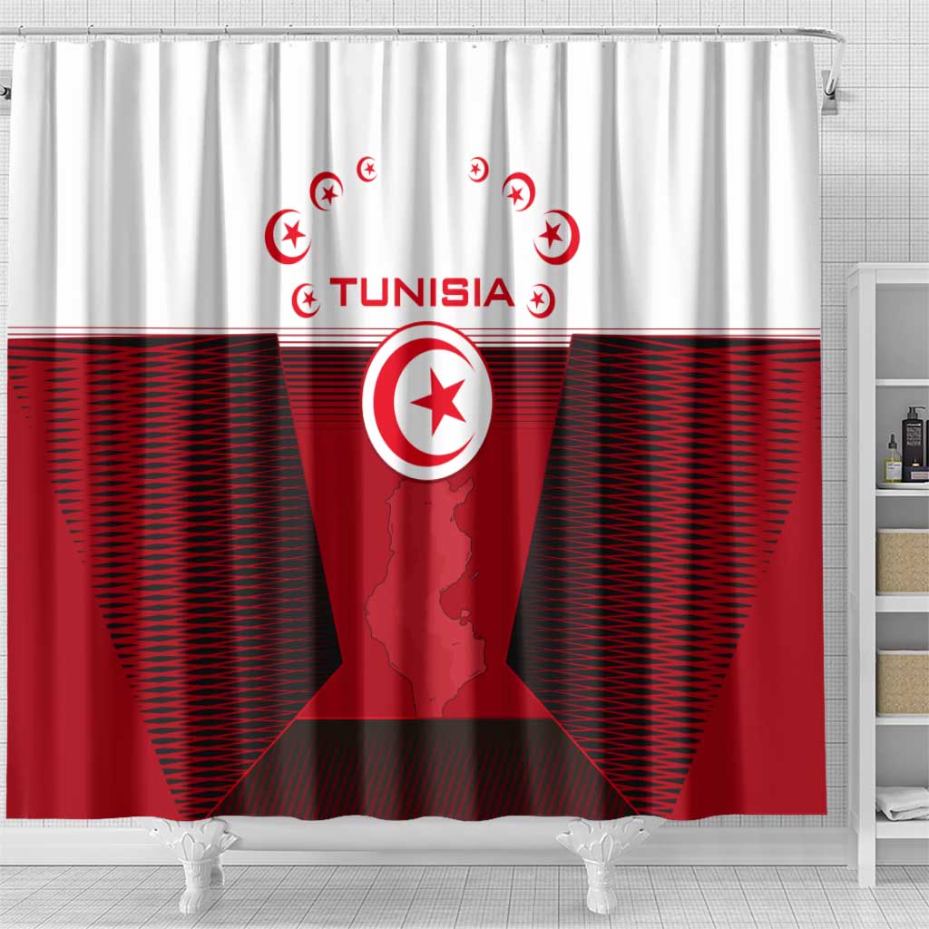 Tunisia Patriotic Shower Curtain with National Crest, Crescent Star and Country Map
