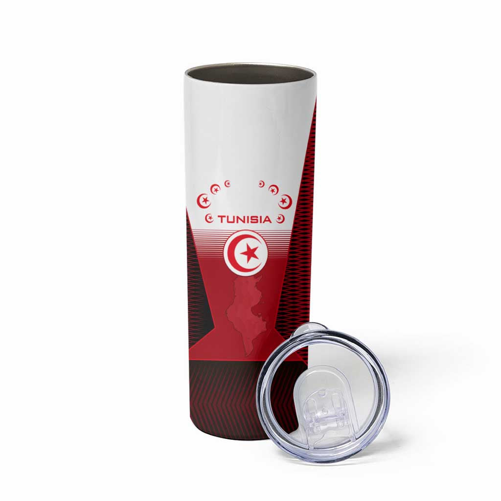 Tunisia Patriotic Skinny Tumbler with National Crest, Crescent Star and Country Map