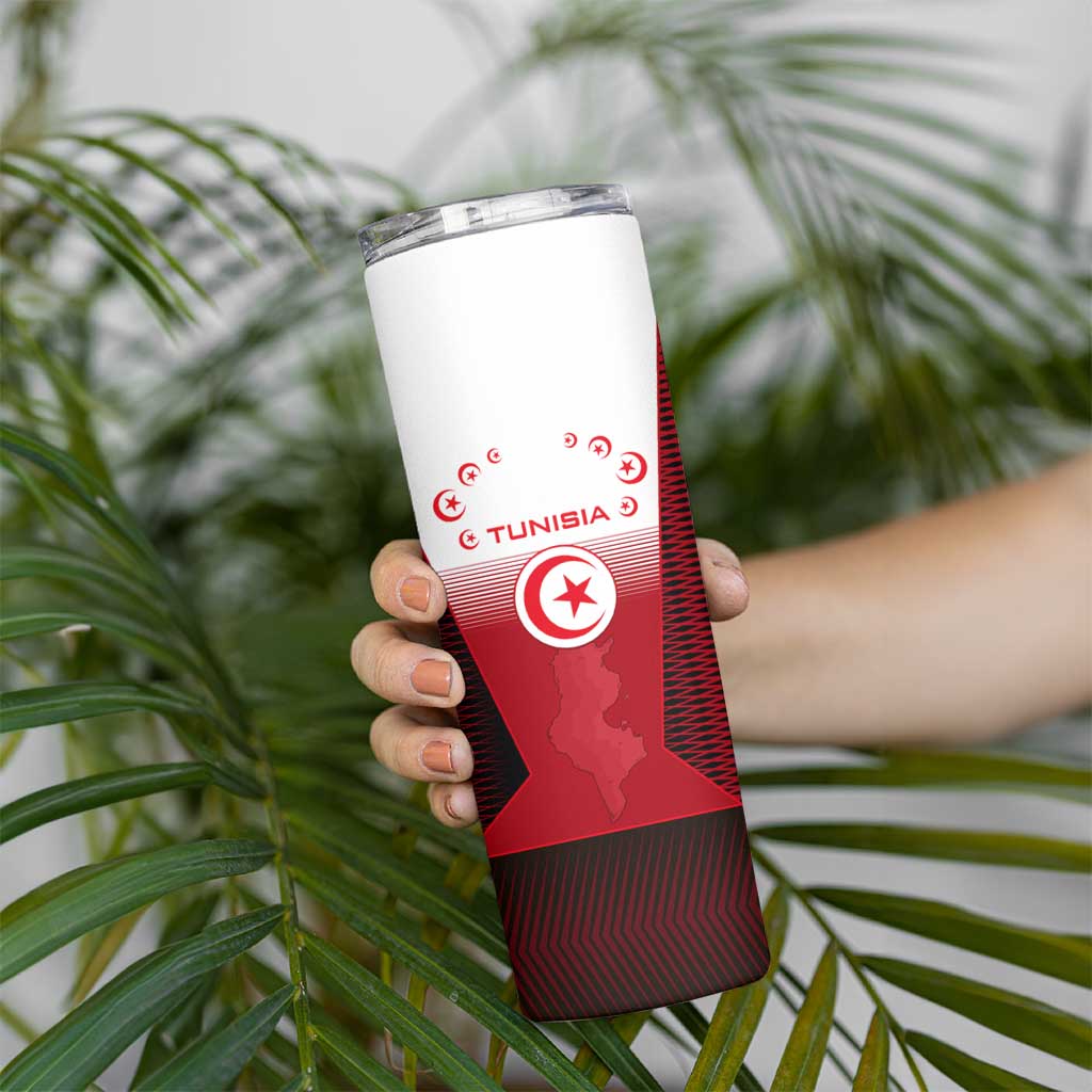 Tunisia Patriotic Skinny Tumbler with National Crest, Crescent Star and Country Map
