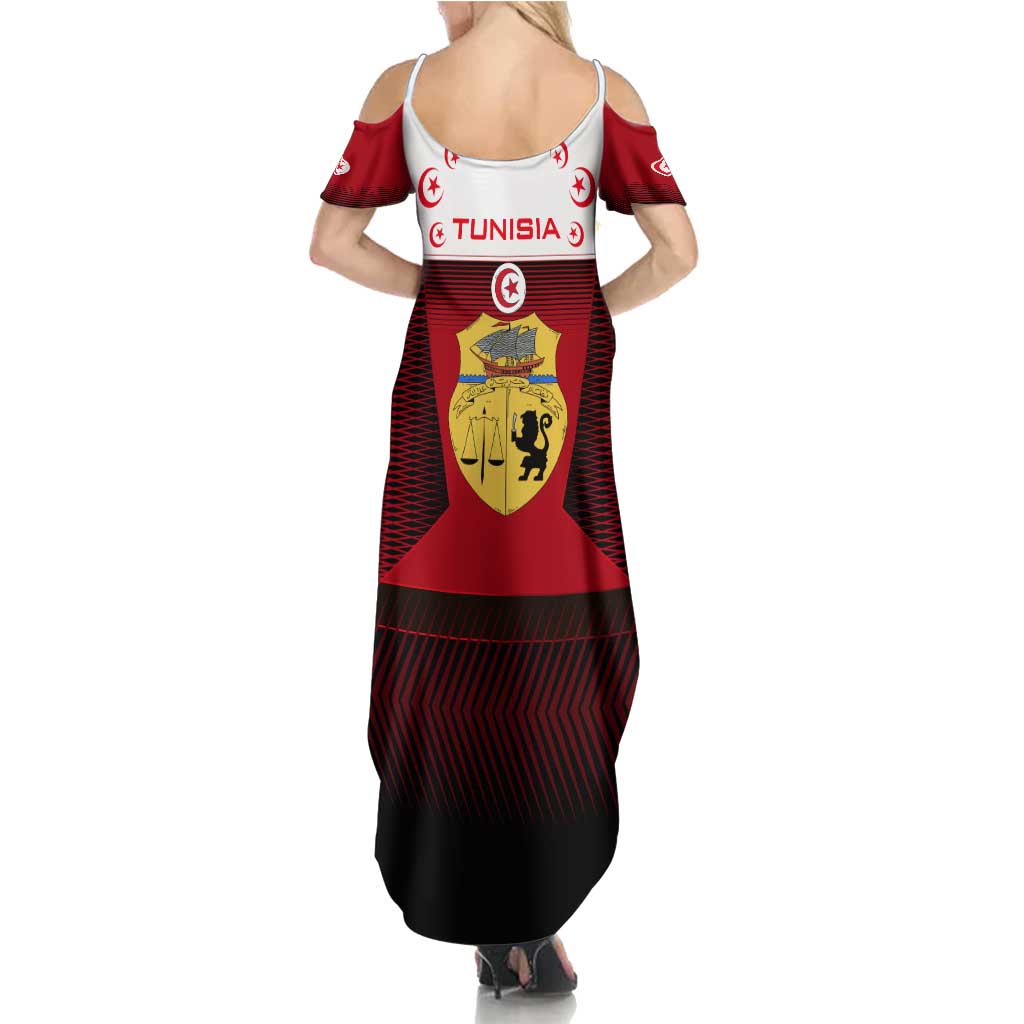 Tunisia Patriotic Summer Maxi Dress with National Crest, Crescent Star and Country Map