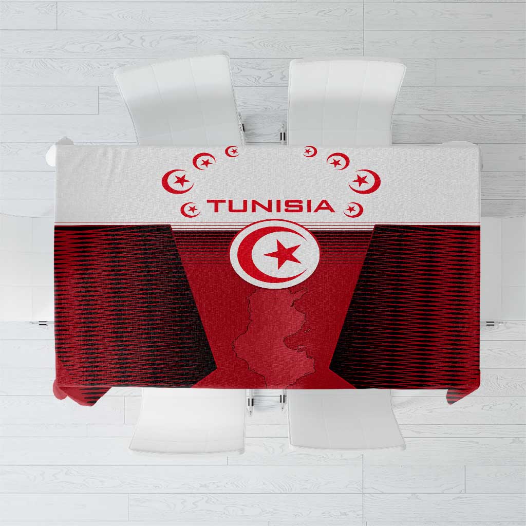 Tunisia Patriotic Tablecloth with National Crest, Crescent Star and Country Map