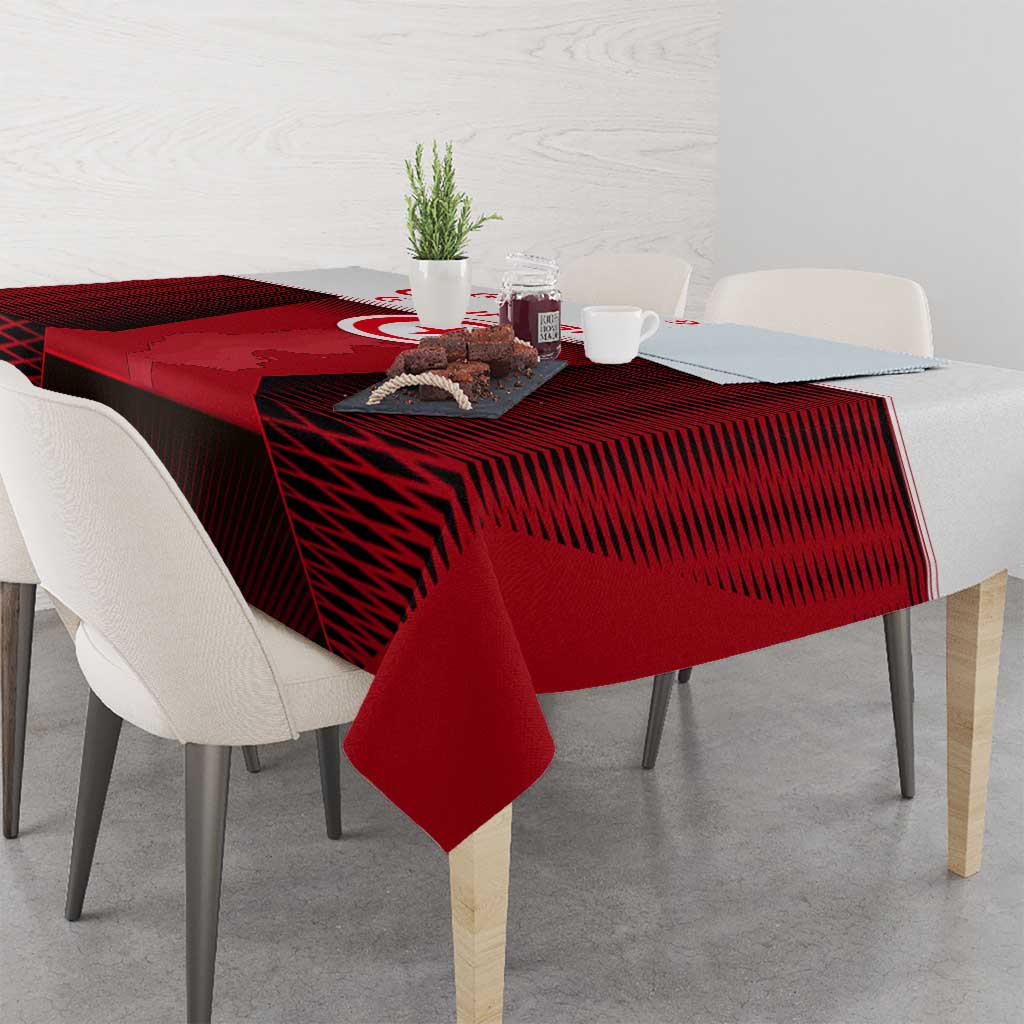 Tunisia Patriotic Tablecloth with National Crest, Crescent Star and Country Map