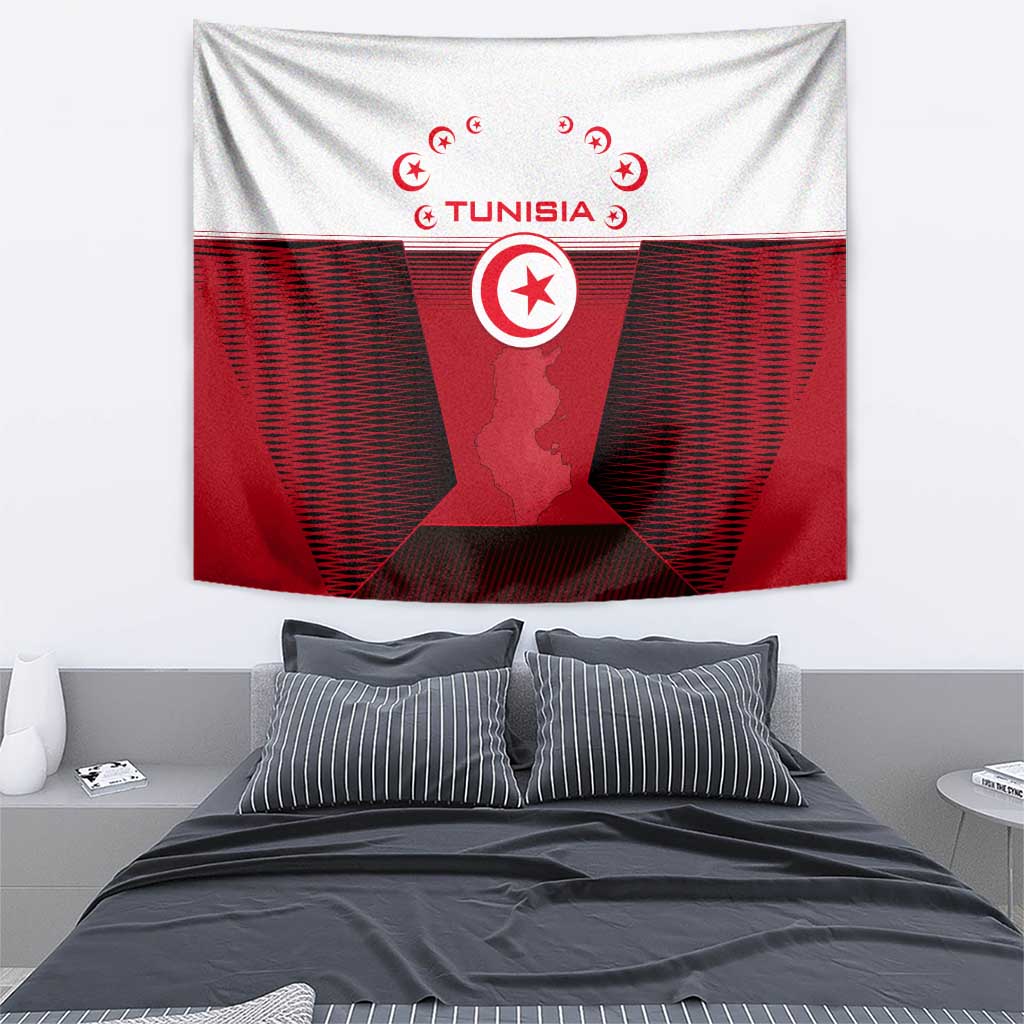 Tunisia Patriotic Tapestry with National Crest, Crescent Star and Country Map