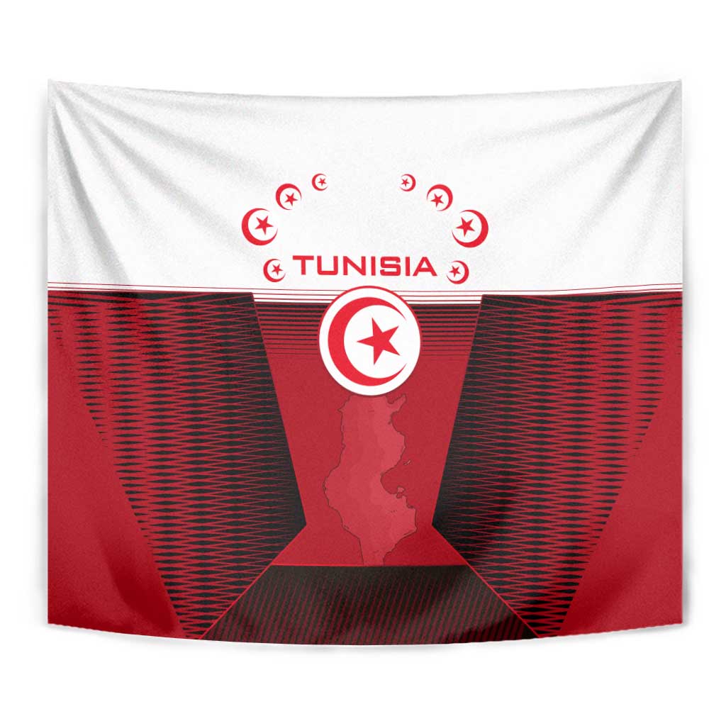 Tunisia Patriotic Tapestry with National Crest, Crescent Star and Country Map