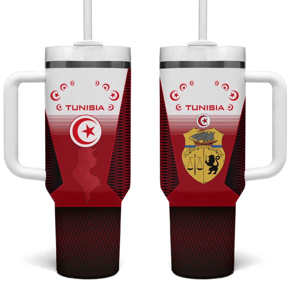 Tunisia Patriotic Tumbler With Handle with National Crest, Crescent Star and Country Map