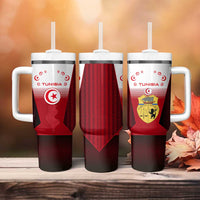 Tunisia Patriotic Tumbler With Handle with National Crest, Crescent Star and Country Map