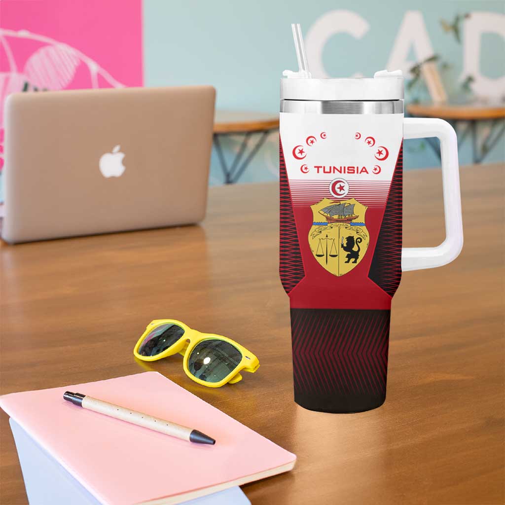 Tunisia Patriotic Tumbler With Handle with National Crest, Crescent Star and Country Map