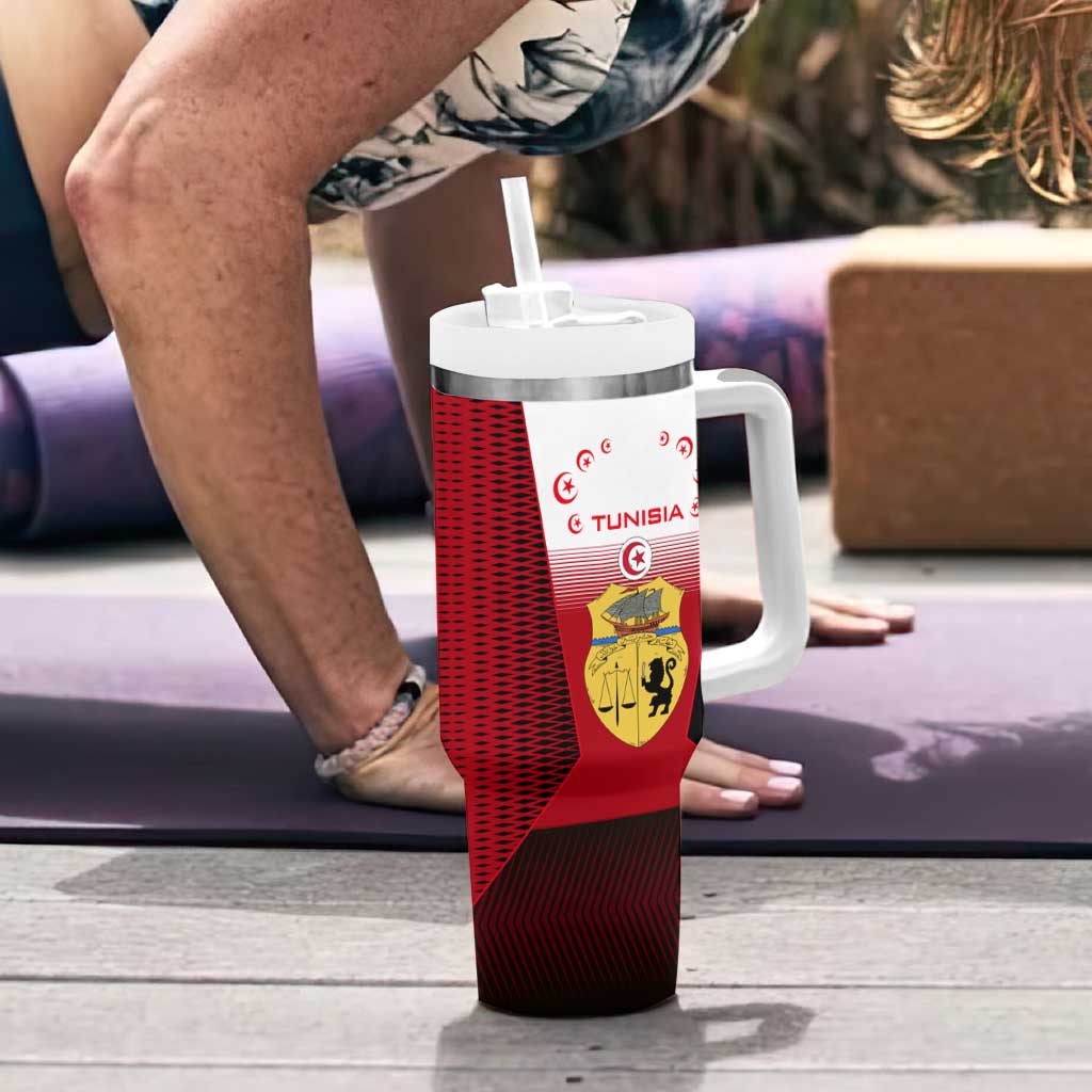 Tunisia Patriotic Tumbler With Handle with National Crest, Crescent Star and Country Map