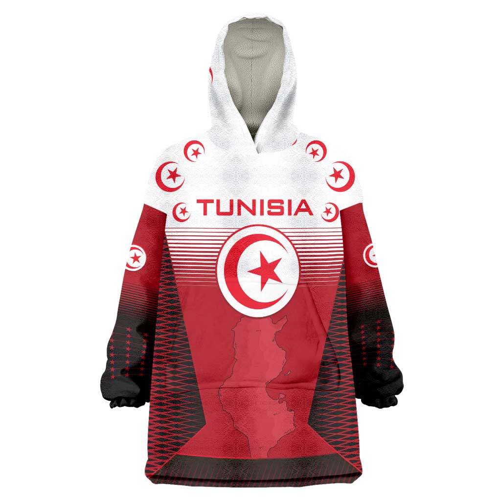 Tunisia Patriotic Wearable Blanket Hoodie with National Crest, Crescent Star and Country Map