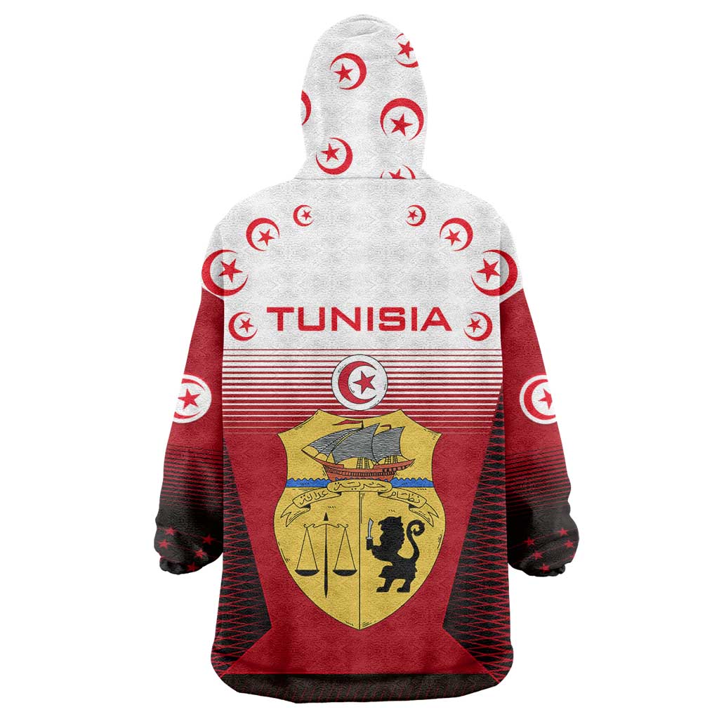 Tunisia Patriotic Wearable Blanket Hoodie with National Crest, Crescent Star and Country Map