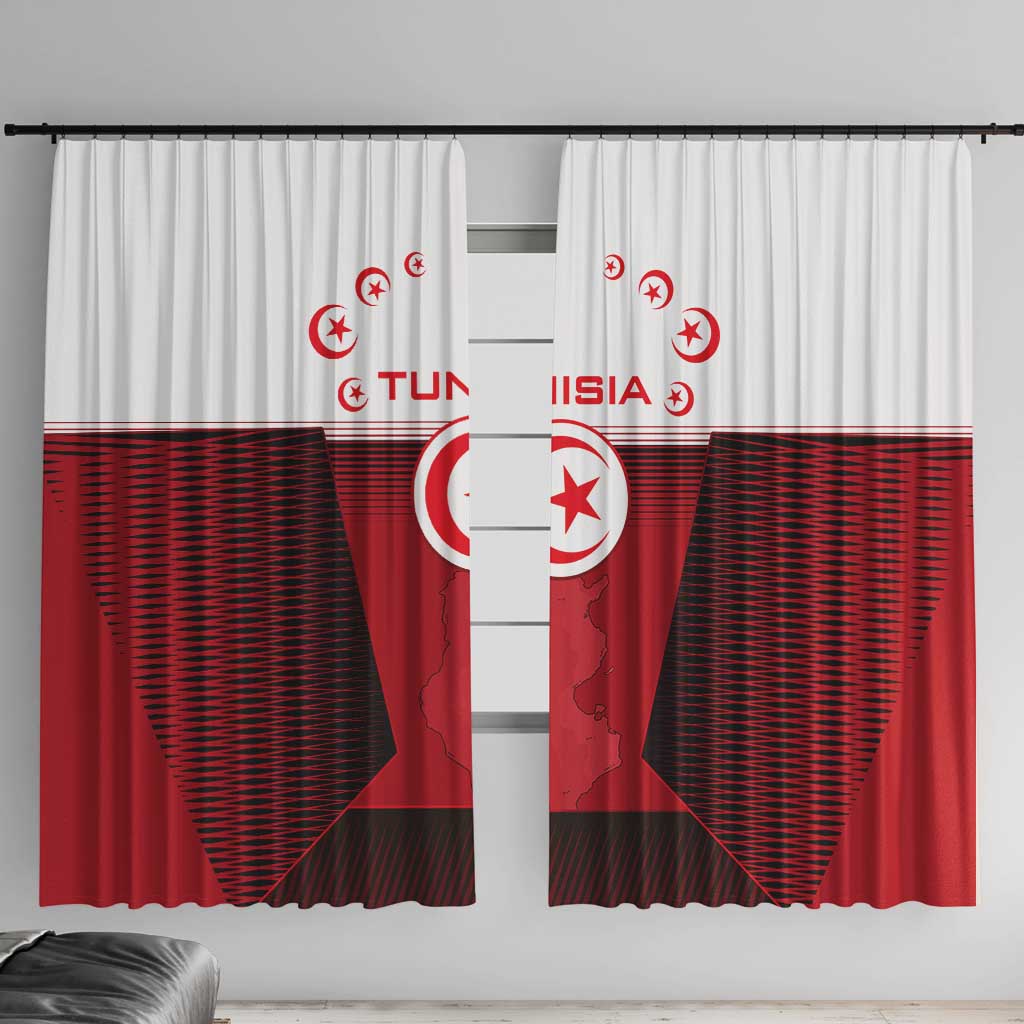 Tunisia Patriotic Window Curtain with National Crest, Crescent Star and Country Map