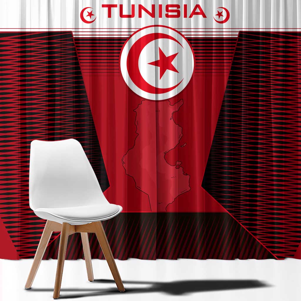 Tunisia Patriotic Window Curtain with National Crest, Crescent Star and Country Map