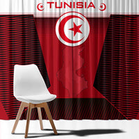 Tunisia Patriotic Window Curtain with National Crest, Crescent Star and Country Map