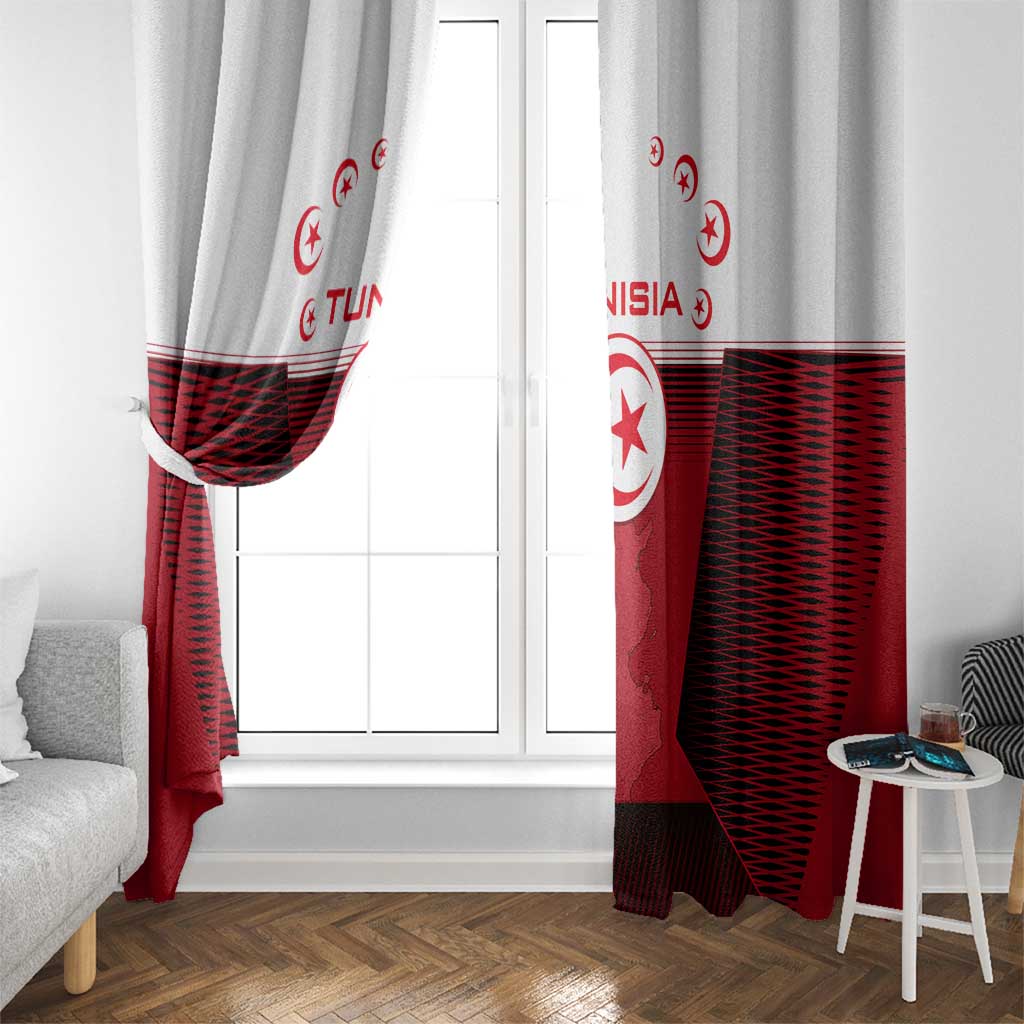 Tunisia Patriotic Window Curtain with National Crest, Crescent Star and Country Map