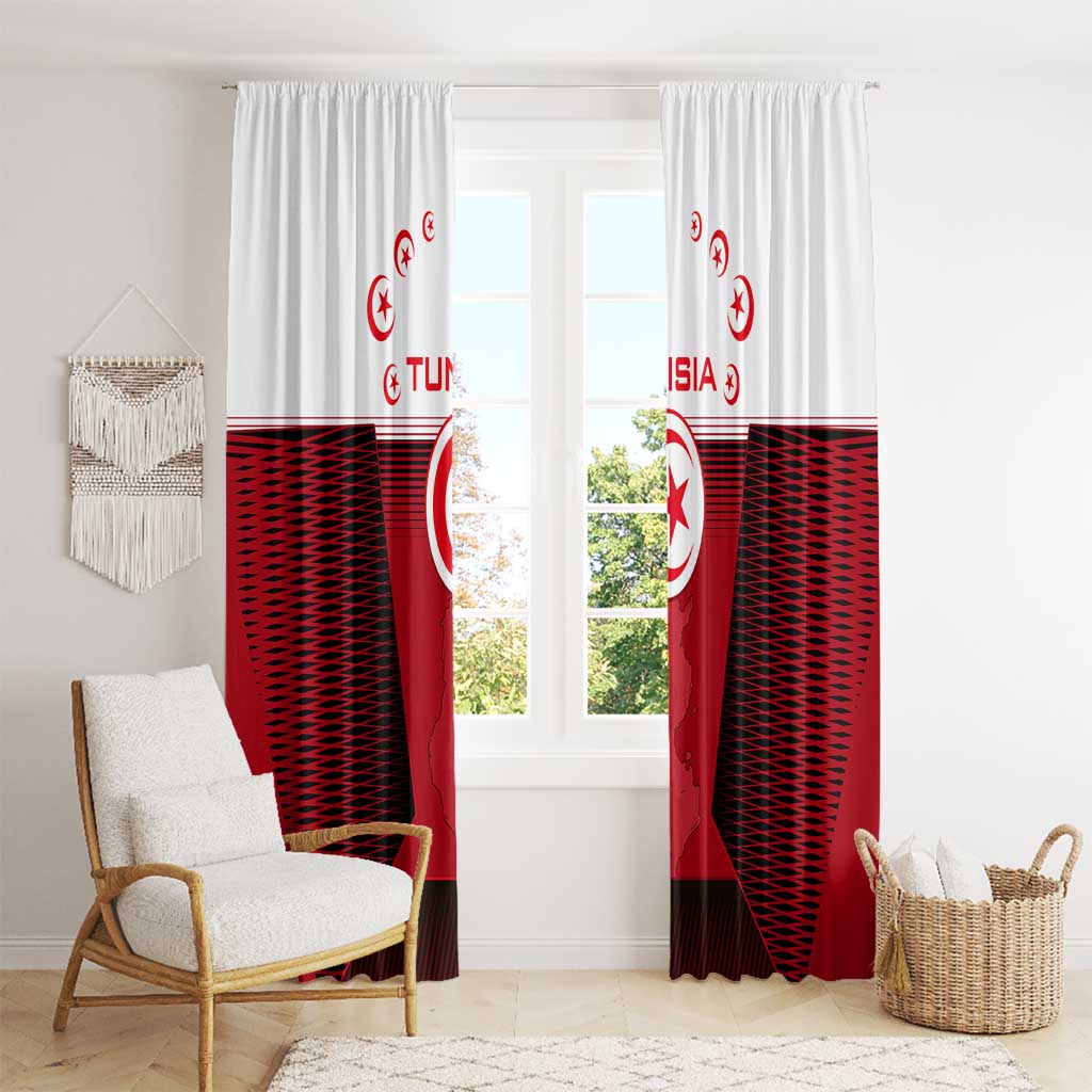 Tunisia Patriotic Window Curtain with National Crest, Crescent Star and Country Map