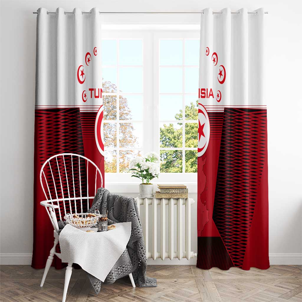 Tunisia Patriotic Window Curtain with National Crest, Crescent Star and Country Map