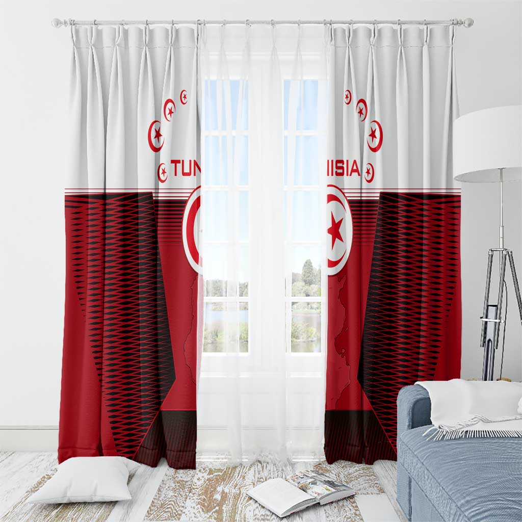 Tunisia Patriotic Window Curtain with National Crest, Crescent Star and Country Map