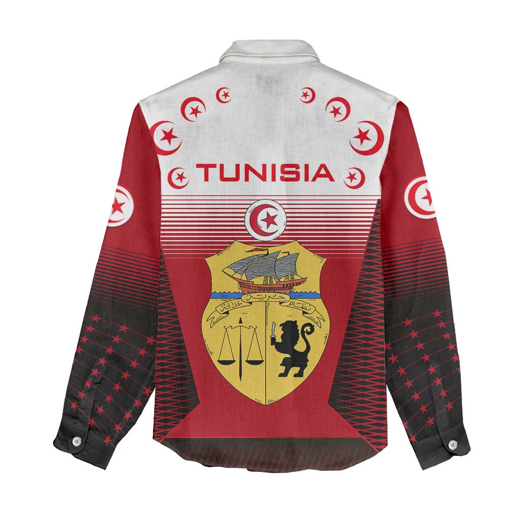 Tunisia Patriotic Women Casual Shirt with National Crest, Crescent Star and Country Map