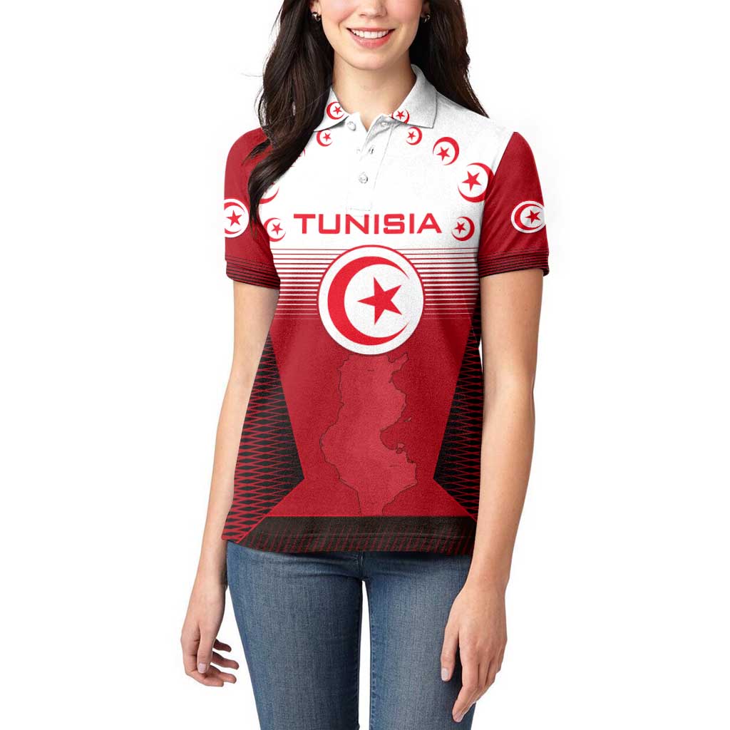 Tunisia Patriotic Women Polo Shirt with National Crest, Crescent Star and Country Map