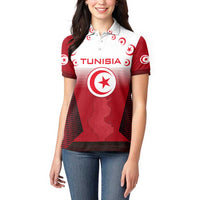 Tunisia Patriotic Women Polo Shirt with National Crest, Crescent Star and Country Map