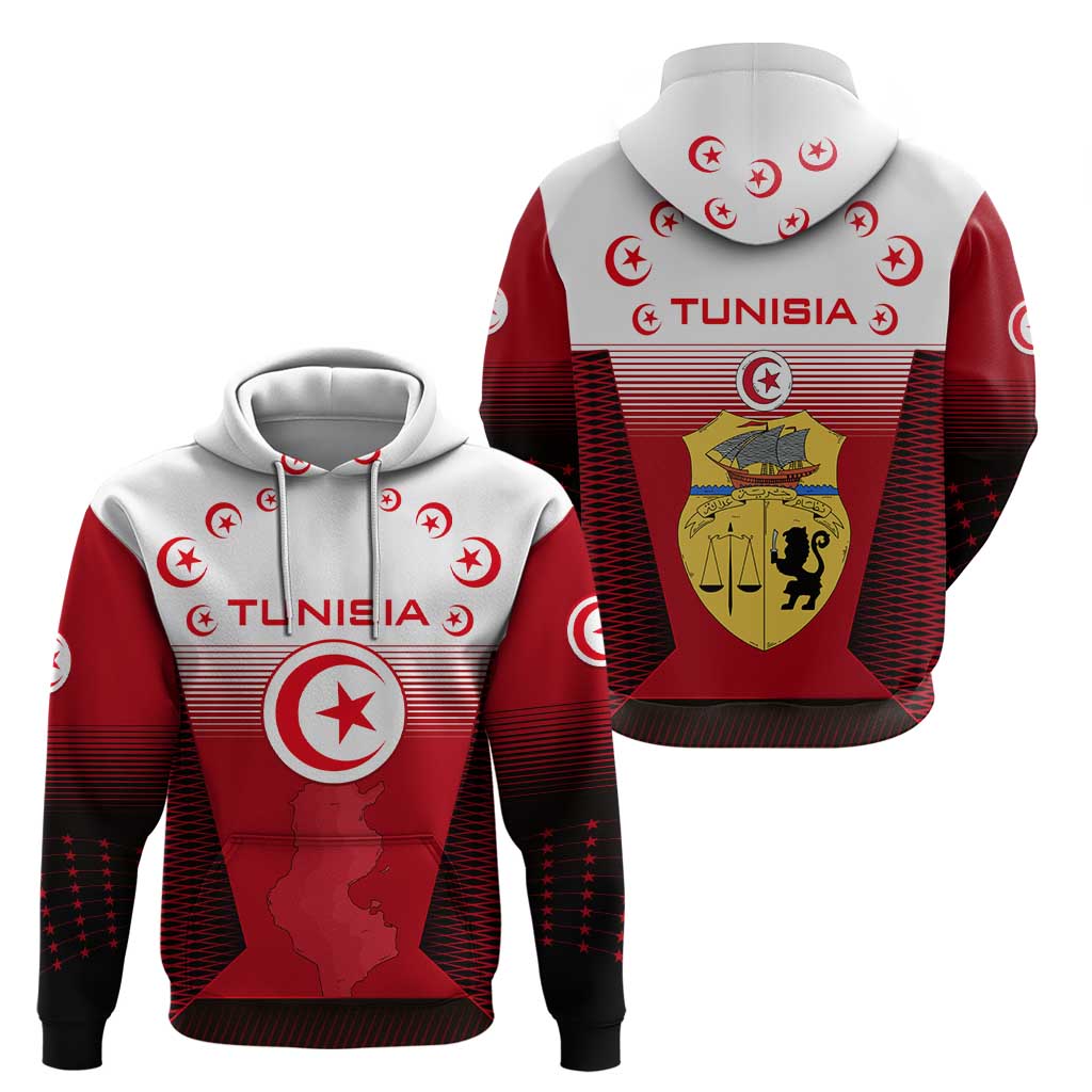 Tunisia Patriotic Zip Hoodie with National Crest, Crescent Star and Country Map