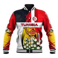 Tunisia Baseball Jacket with Camel, Jasmine Flowers, and National Flag Design
