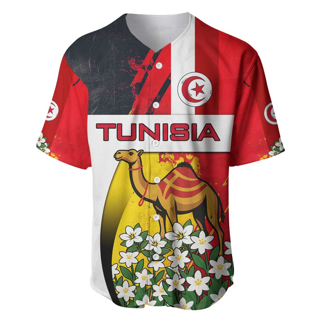 Tunisia Baseball Jersey with Camel, Jasmine Flowers, and National Flag Design
