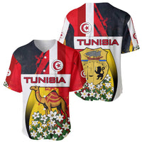 Tunisia Baseball Jersey with Camel, Jasmine Flowers, and National Flag Design