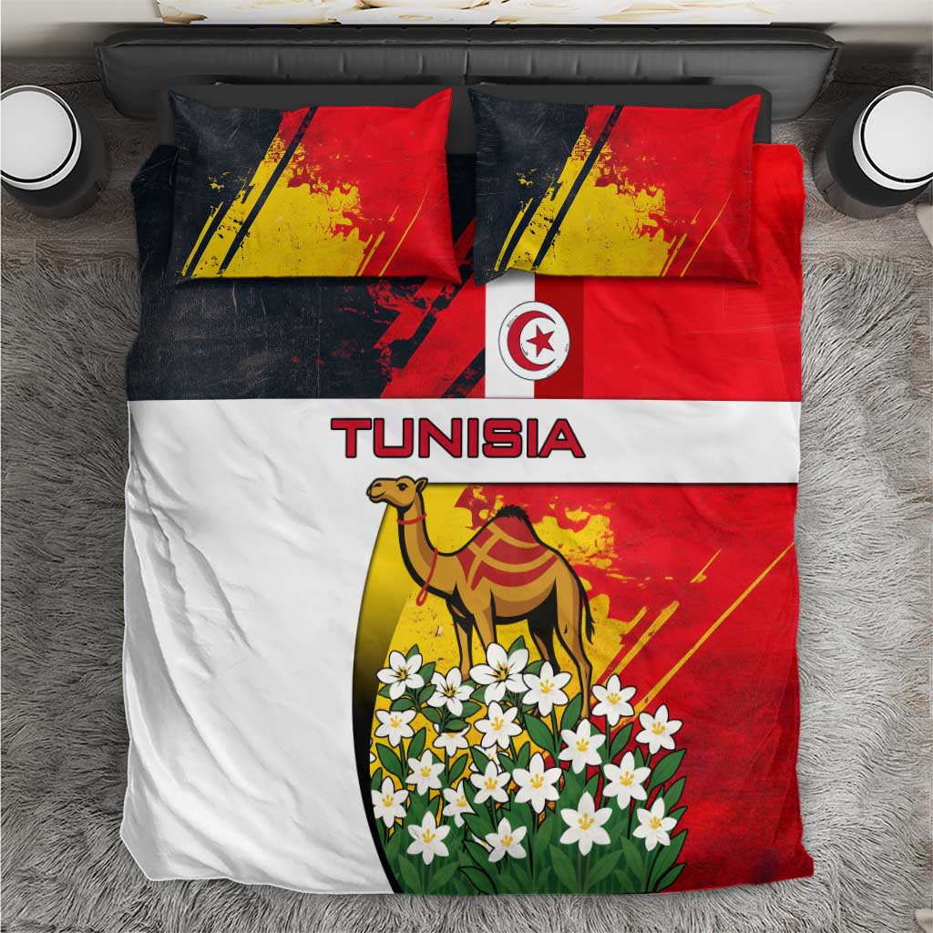 Tunisia Bedding Set with Camel, Jasmine Flowers, and National Flag Design