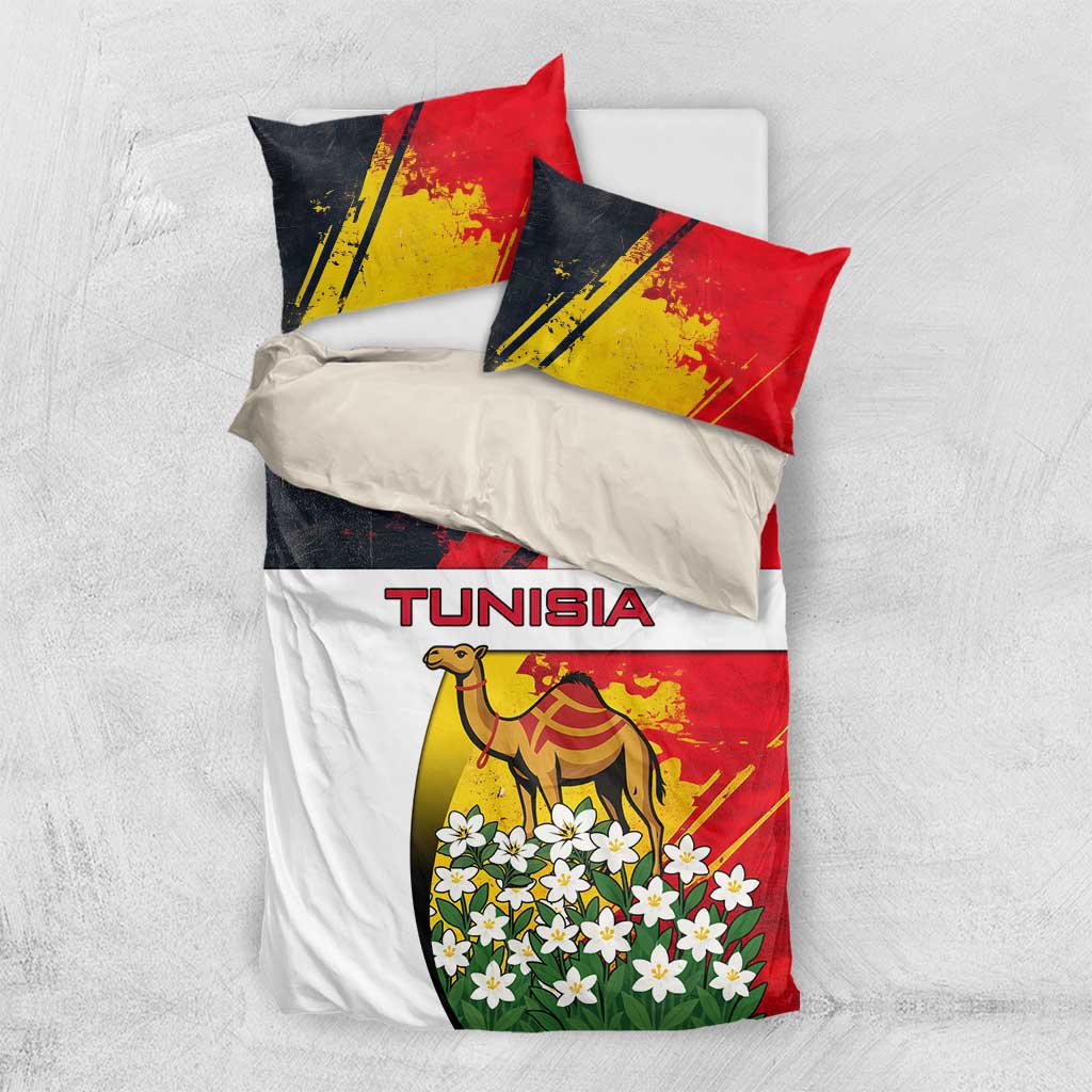 Tunisia Bedding Set with Camel, Jasmine Flowers, and National Flag Design
