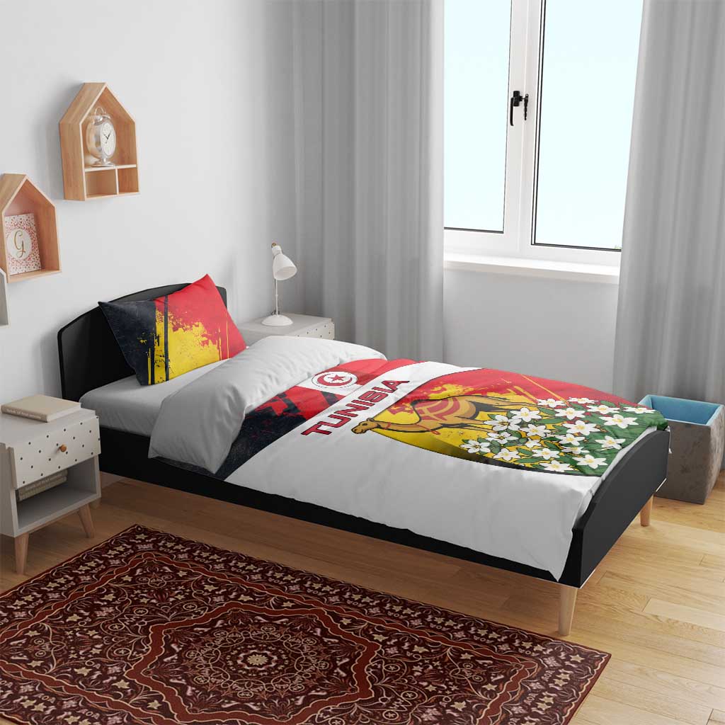 Tunisia Bedding Set with Camel, Jasmine Flowers, and National Flag Design