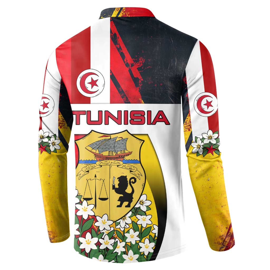 Tunisia Button Sweatshirt with Camel, Jasmine Flowers, and National Flag Design