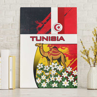 Tunisia Canvas Wall Art with Camel, Jasmine Flowers, and National Flag Design