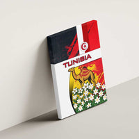 Tunisia Canvas Wall Art with Camel, Jasmine Flowers, and National Flag Design