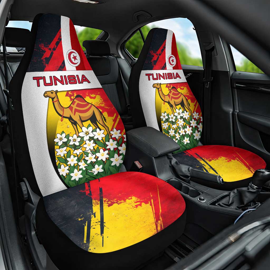 Tunisia Car Seat Cover with Camel, Jasmine Flowers, and National Flag Design