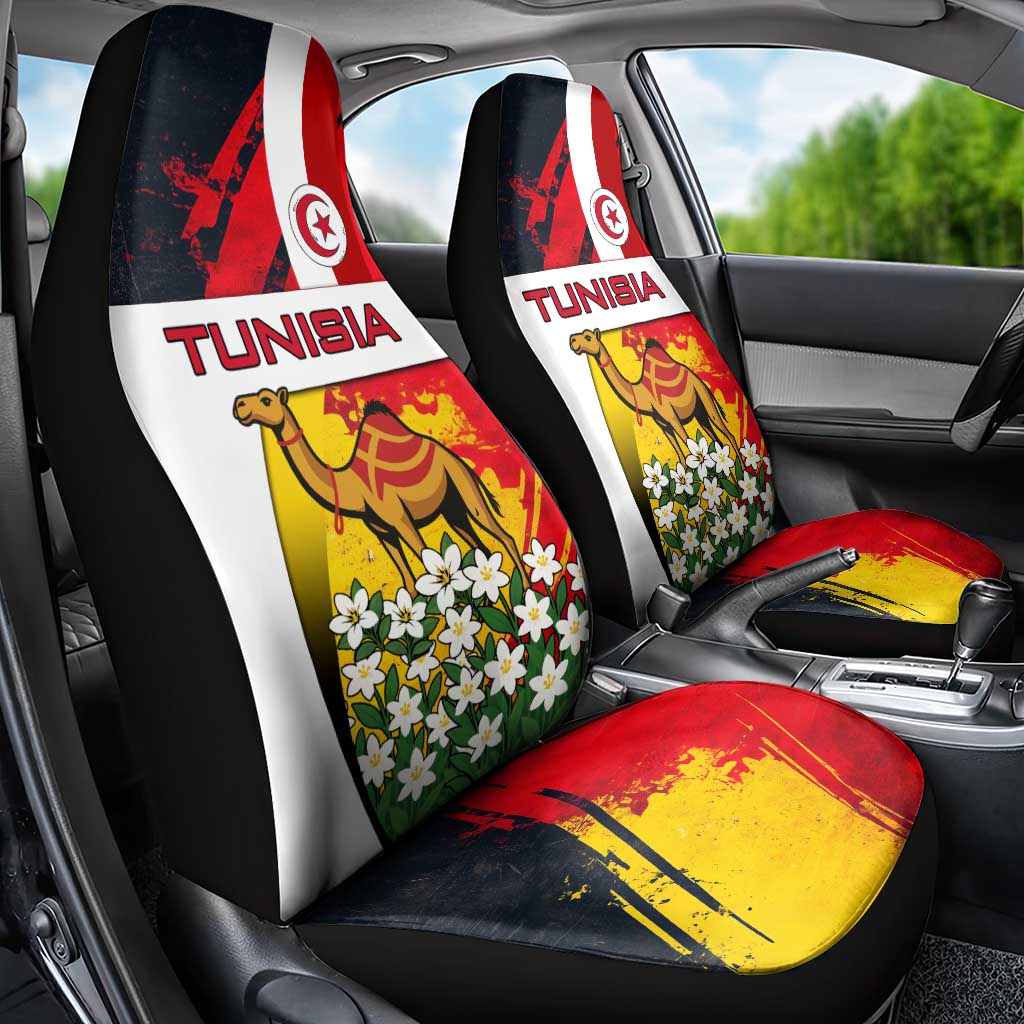 Tunisia Car Seat Cover with Camel, Jasmine Flowers, and National Flag Design