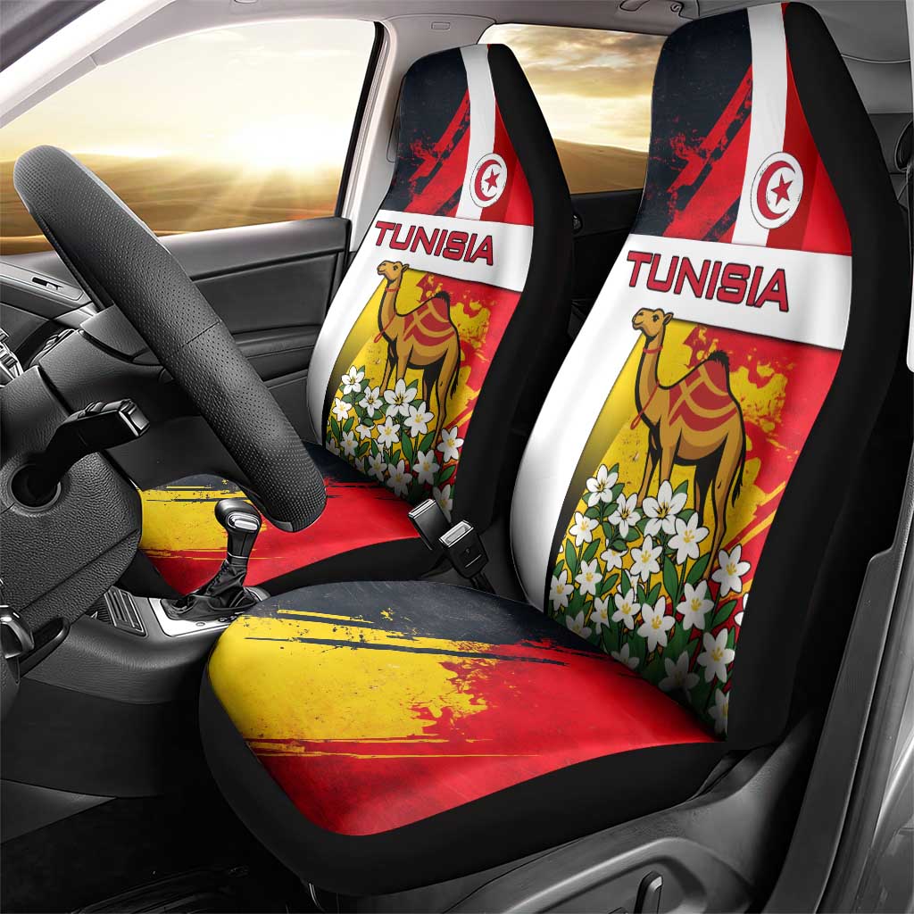 Tunisia Car Seat Cover with Camel, Jasmine Flowers, and National Flag Design