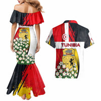 Tunisia Couples Matching Mermaid Dress and Hawaiian Shirt with Camel, Jasmine Flowers, and National Flag Design
