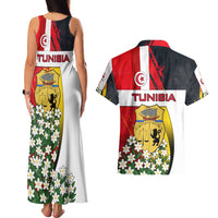 Tunisia Couples Matching Tank Maxi Dress and Hawaiian Shirt with Camel, Jasmine Flowers, and National Flag Design