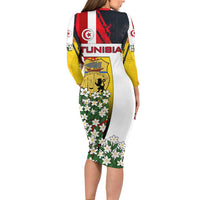 Tunisia Family Matching Long Sleeve Bodycon Dress and Hawaiian Shirt with Camel, Jasmine Flowers, and National Flag Design