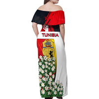 Tunisia Family Matching Off Shoulder Maxi Dress and Hawaiian Shirt with Camel, Jasmine Flowers, and National Flag Design
