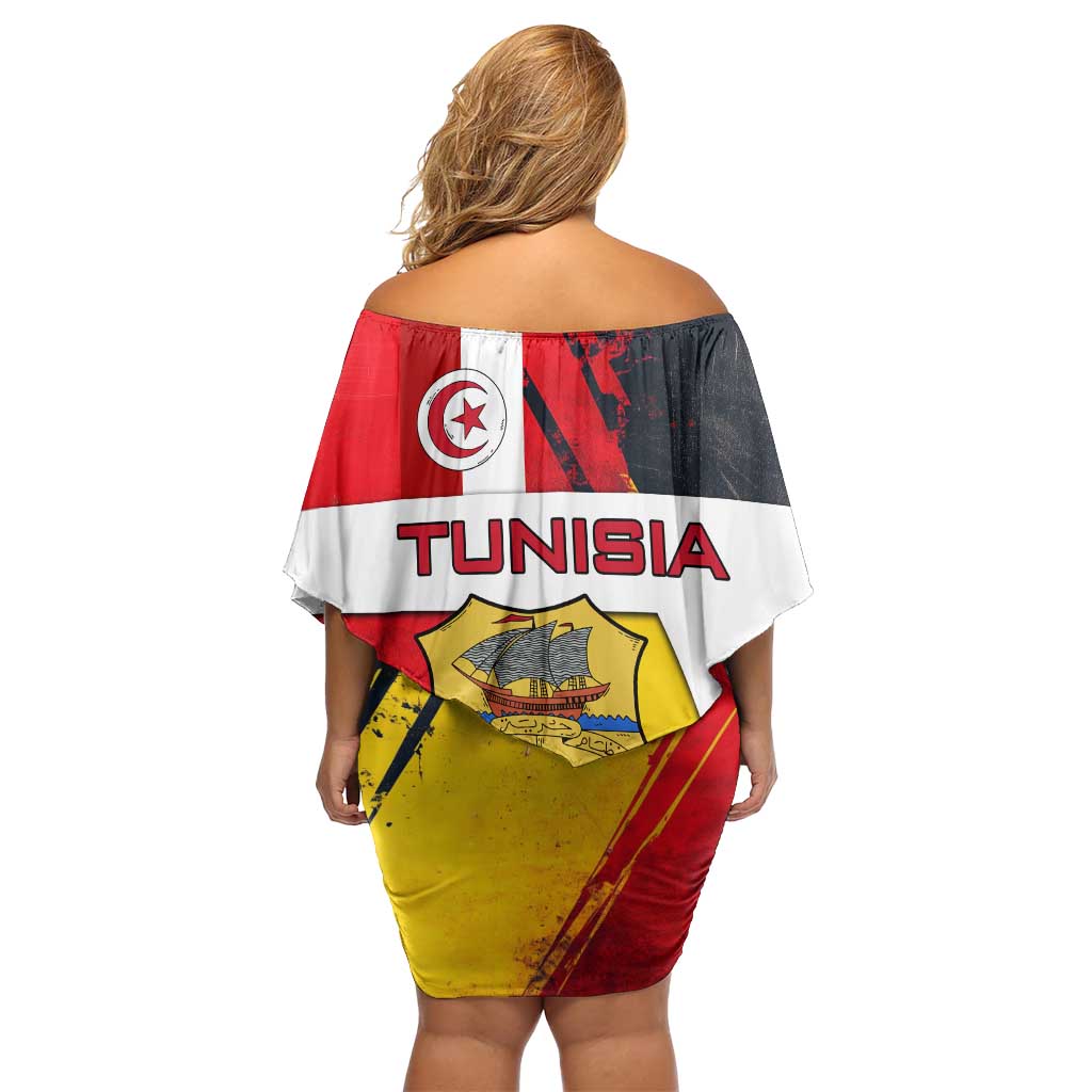 Tunisia Family Matching Off Shoulder Short Dress and Hawaiian Shirt with Camel, Jasmine Flowers, and National Flag Design