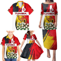 Tunisia Family Matching Puletasi and Hawaiian Shirt with Camel, Jasmine Flowers, and National Flag Design