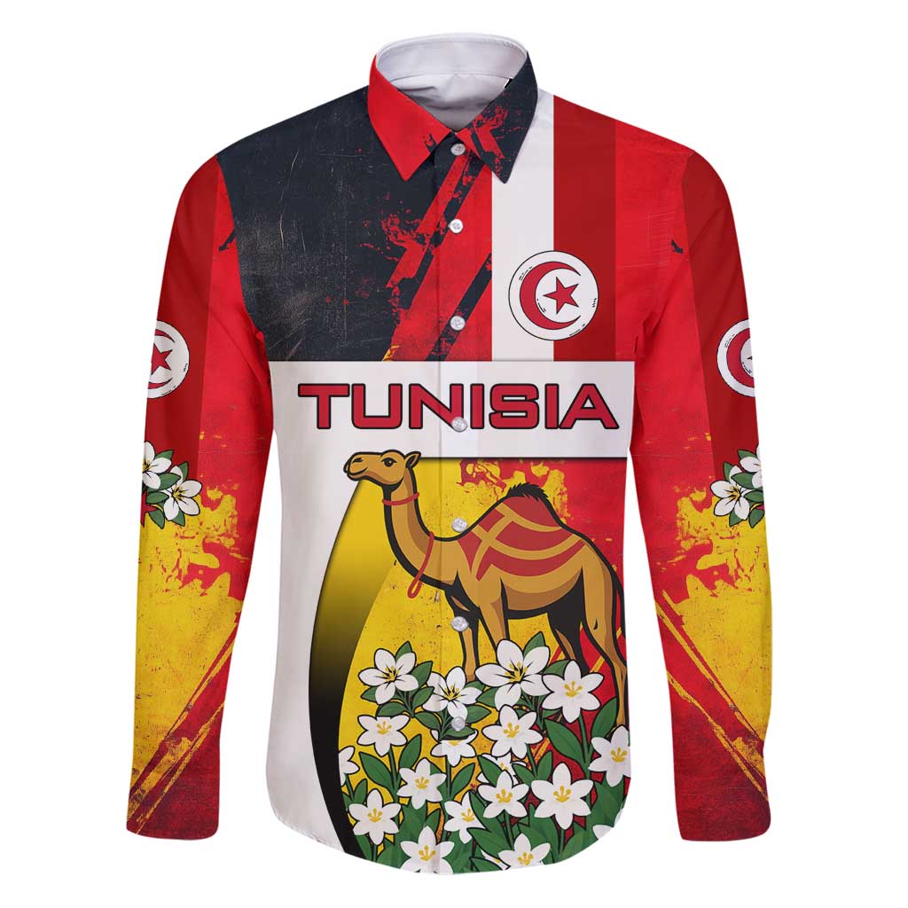 Tunisia Family Matching Puletasi and Hawaiian Shirt with Camel, Jasmine Flowers, and National Flag Design